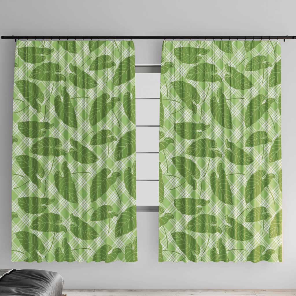 Green Hawaii Kalo Palaka Motifs Window Curtain Hawaiian Taro Leaves Elegant Vibes LT14 With Hooks Green - Polynesian Pride