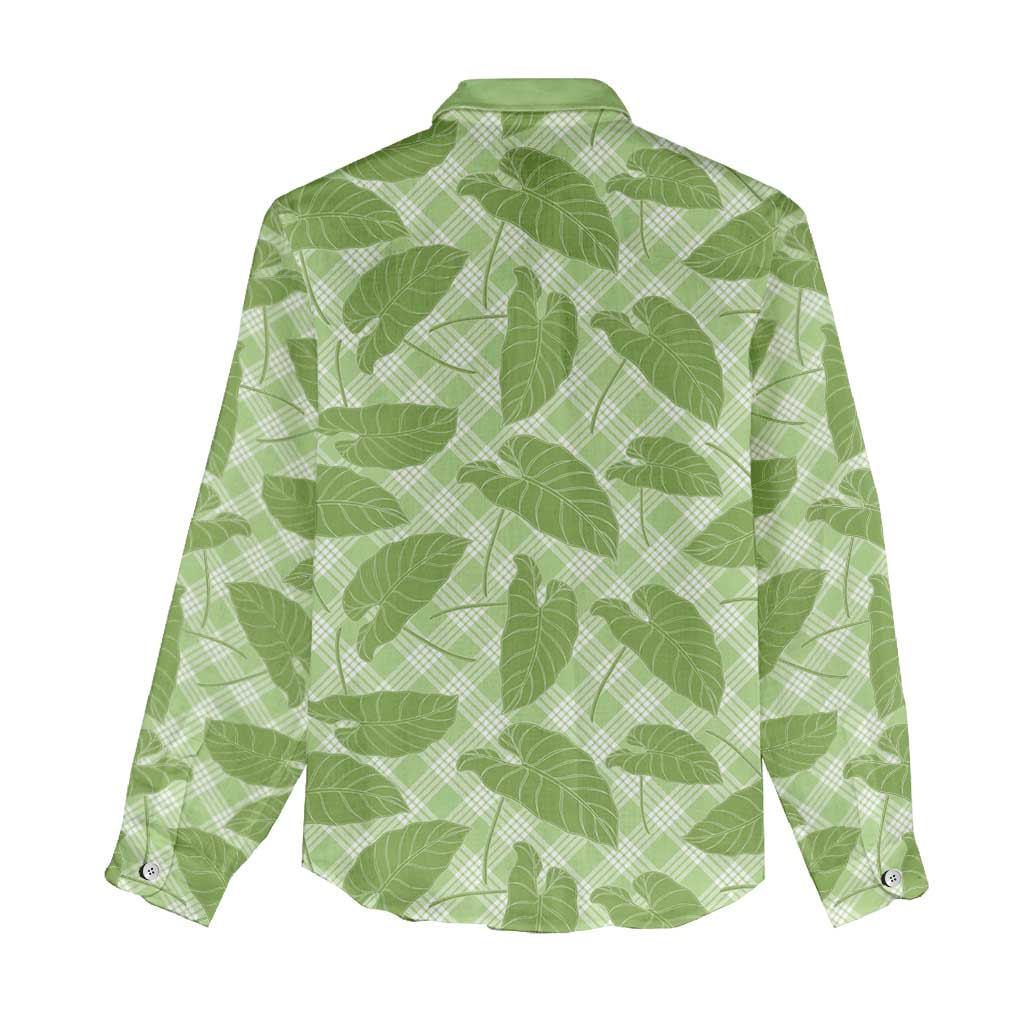 Green Hawaii Kalo Palaka Women Casual Shirt - Hawaiian Taro Leaves Elegant Vibes LT14 - Polynesian Pride