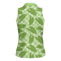 Green Hawaii Kalo Palaka Motifs Women Sleeveless Polo Shirt Hawaiian Taro Leaves Elegant Vibes LT14 - Polynesian Pride