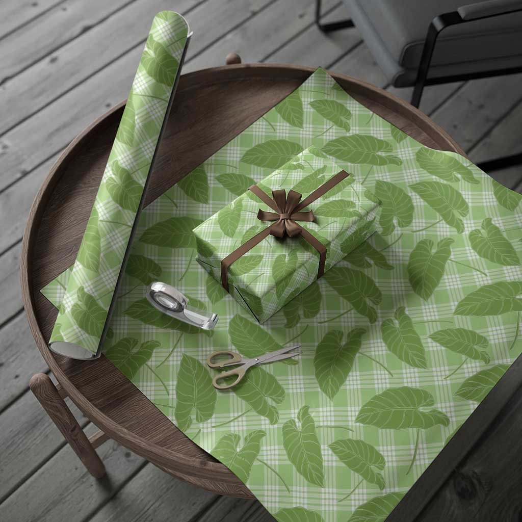 Green Hawaii Kalo Palaka Motifs Wrapping Paper Hawaiian Taro Leaves Elegant Vibes LT14 - Polynesian Pride