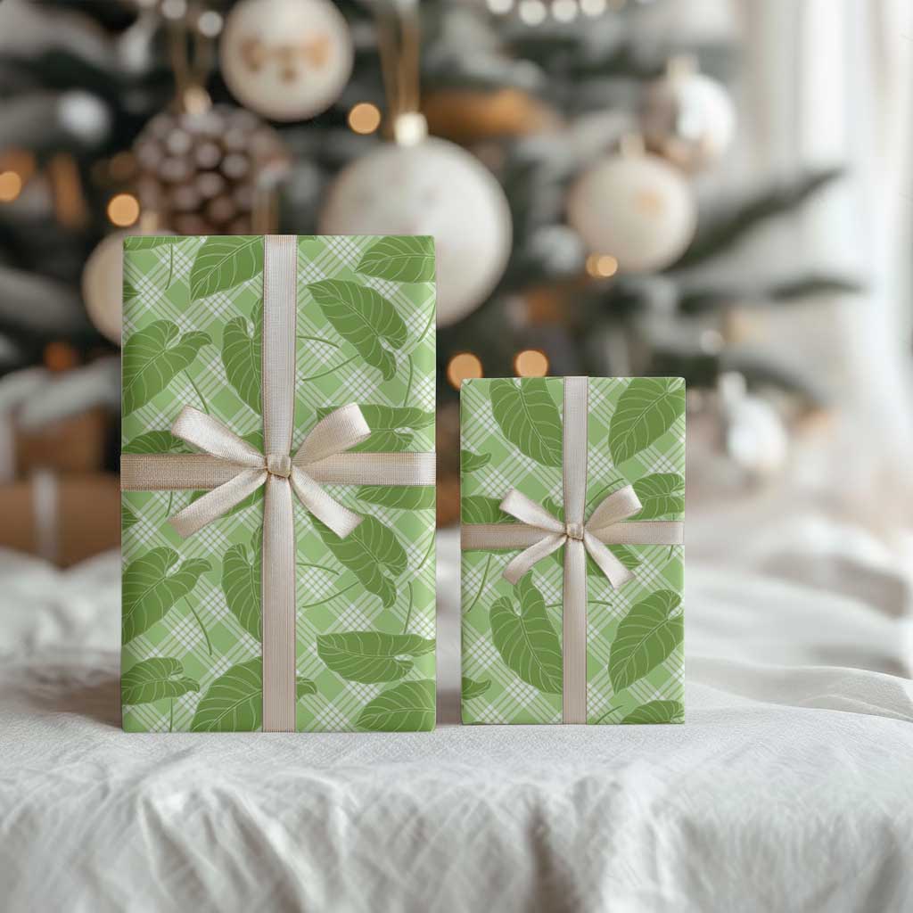 Green Hawaii Kalo Palaka Motifs Wrapping Paper Hawaiian Taro Leaves Elegant Vibes LT14 - Polynesian Pride