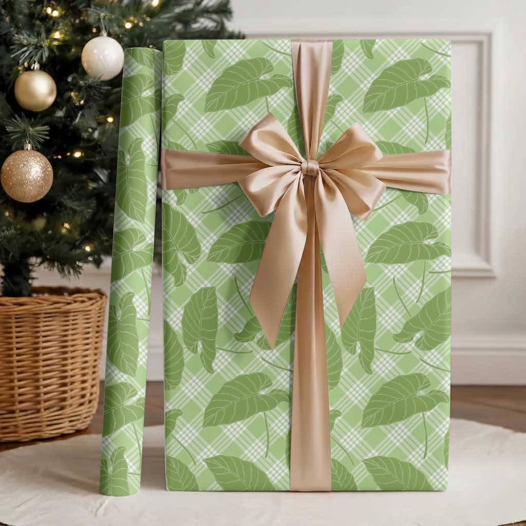 Green Hawaii Kalo Palaka Motifs Wrapping Paper Hawaiian Taro Leaves Elegant Vibes LT14 - Polynesian Pride
