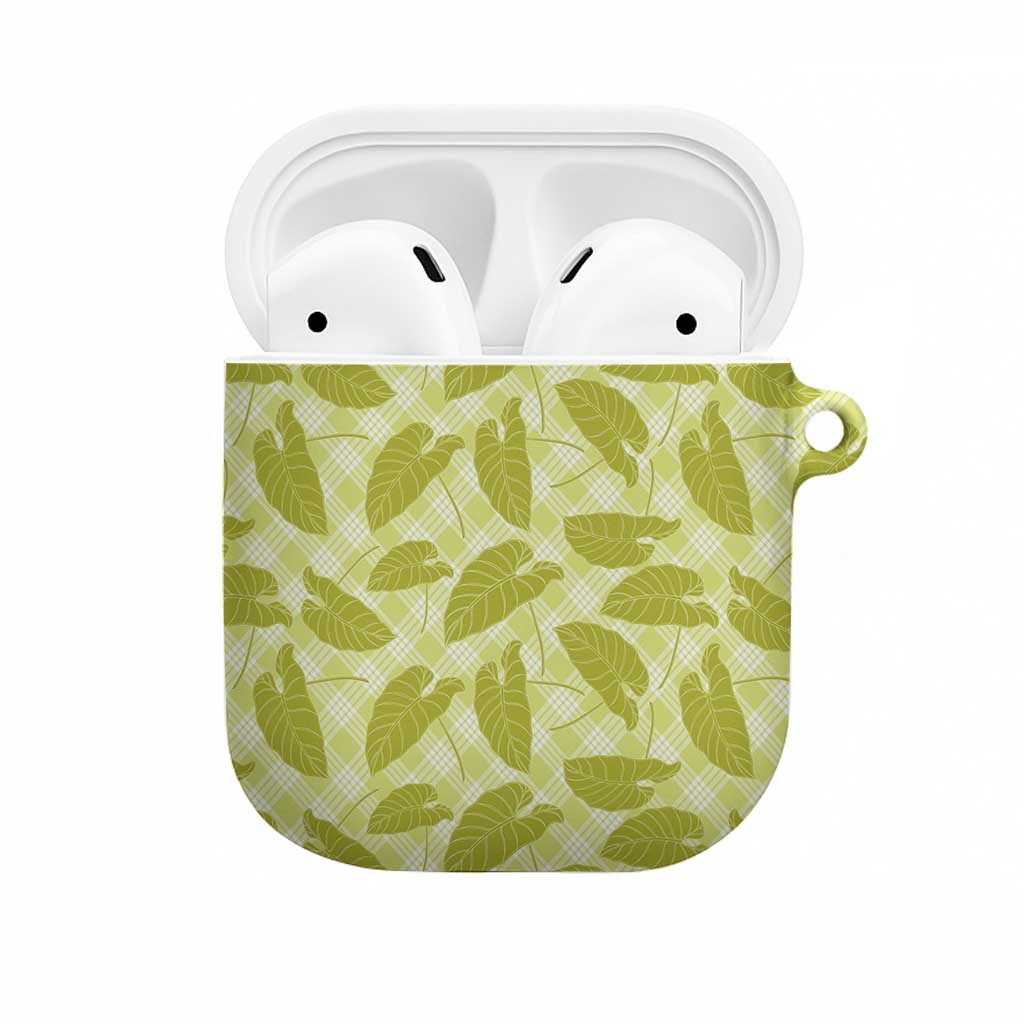 Lime Green Hawaii Kalo Palaka Motifs AirPods Case Hawaiian Taro Leaves Elegant Vibes - Polynesian Pride