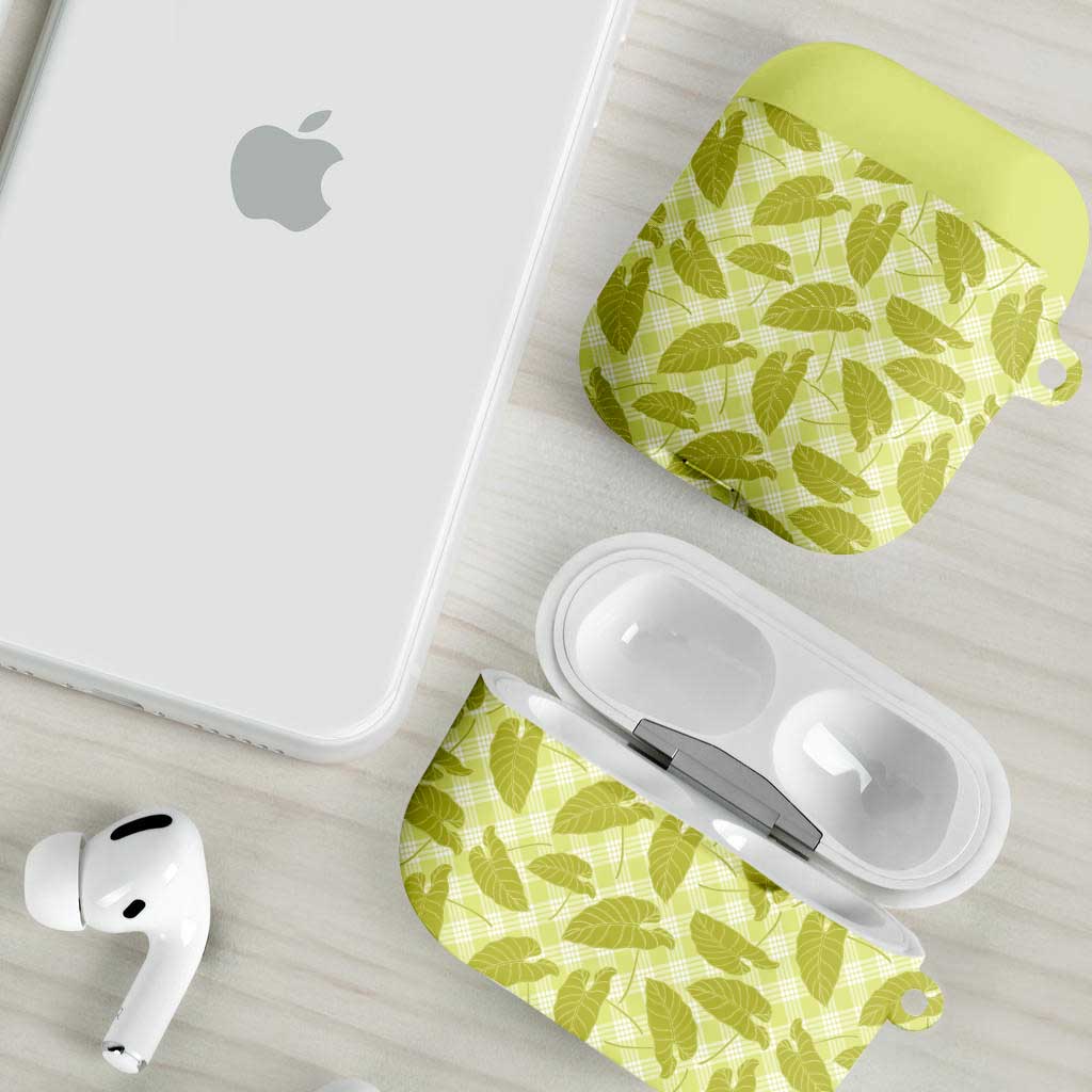 Lime Green Hawaii Kalo Palaka Motifs AirPods Case Hawaiian Taro Leaves Elegant Vibes LT14 - Polynesian Pride