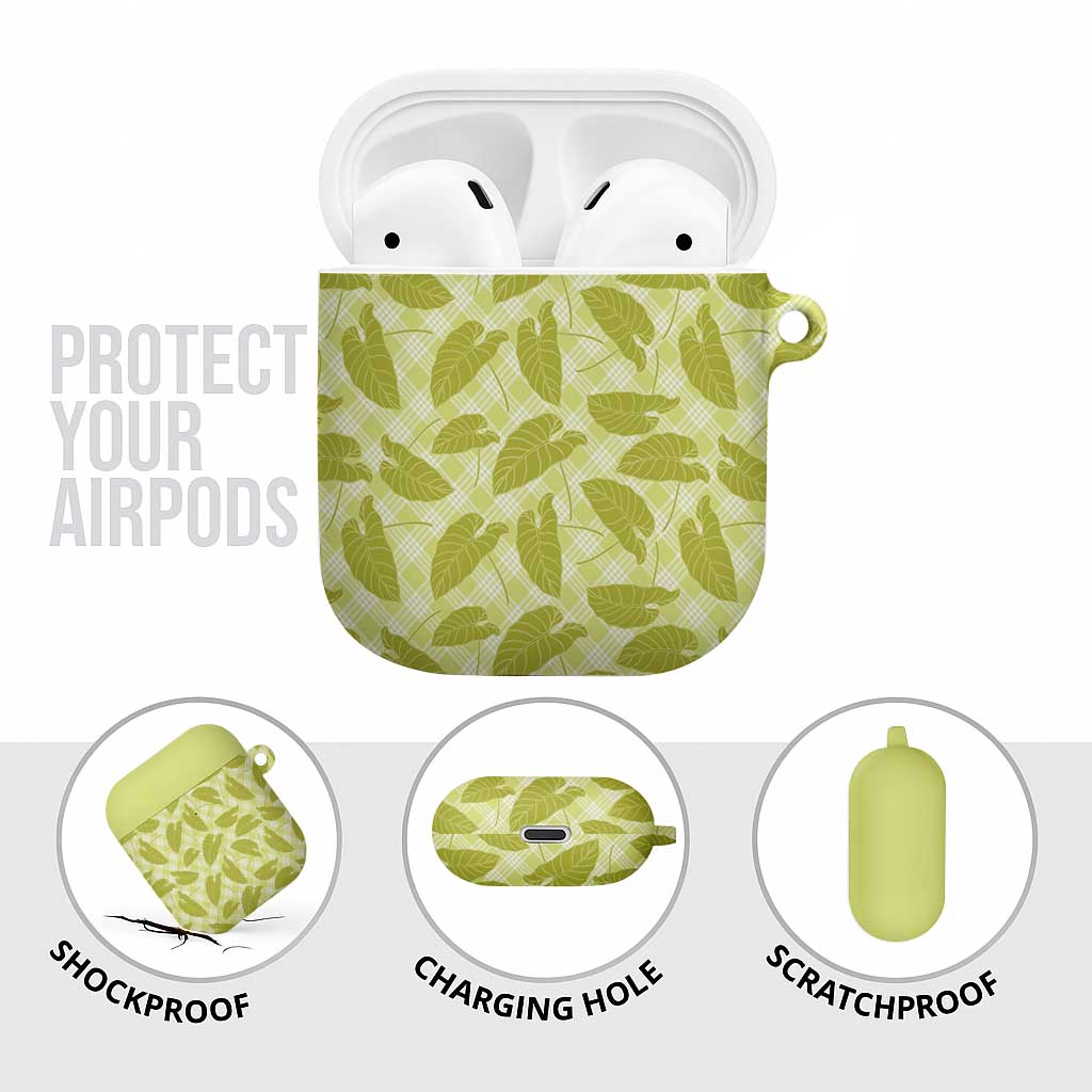 Lime Green Hawaii Kalo Palaka Motifs AirPods Case Hawaiian Taro Leaves Elegant Vibes LT14 - Polynesian Pride