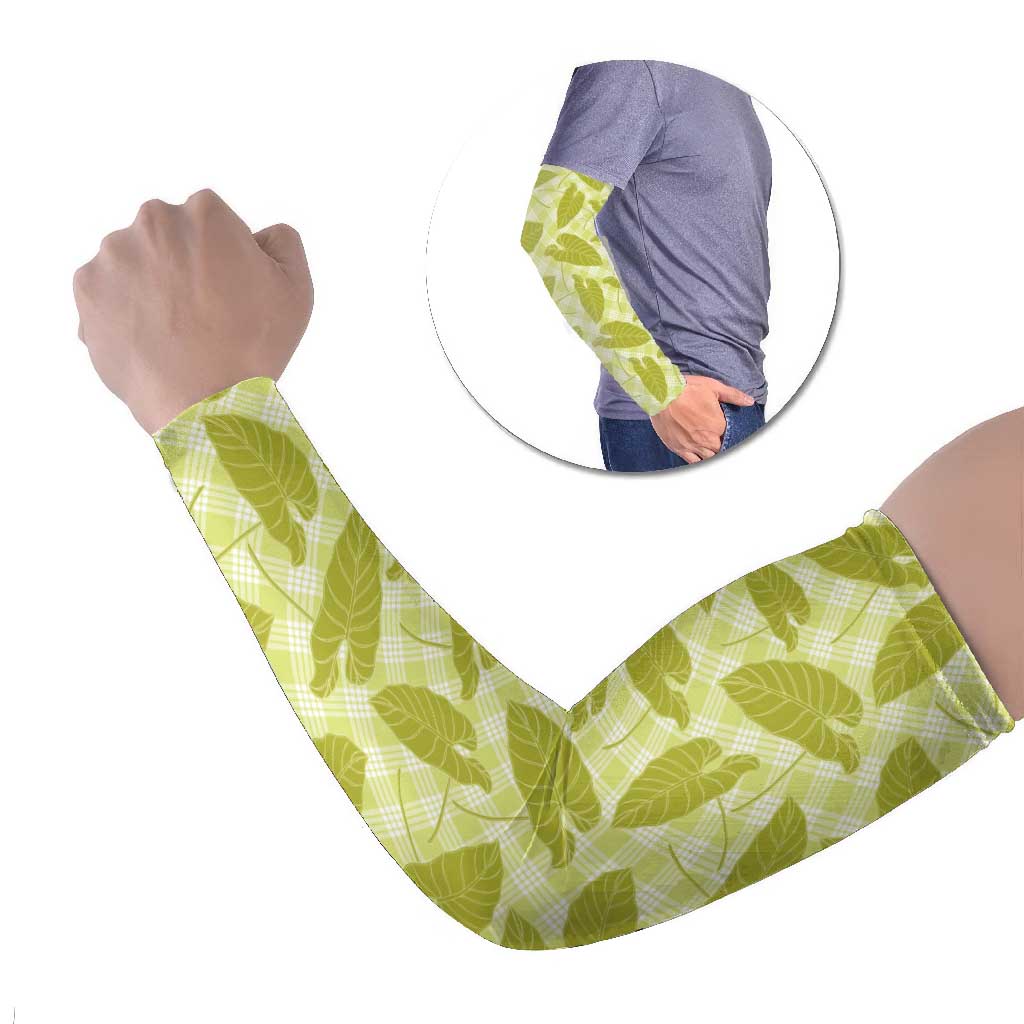 Lime Green Hawaii Kalo Palaka Motifs Arm Sleeves Hawaiian Taro Leaves Elegant Vibes LT14 Set of 2 Lime Green - Polynesian Pride