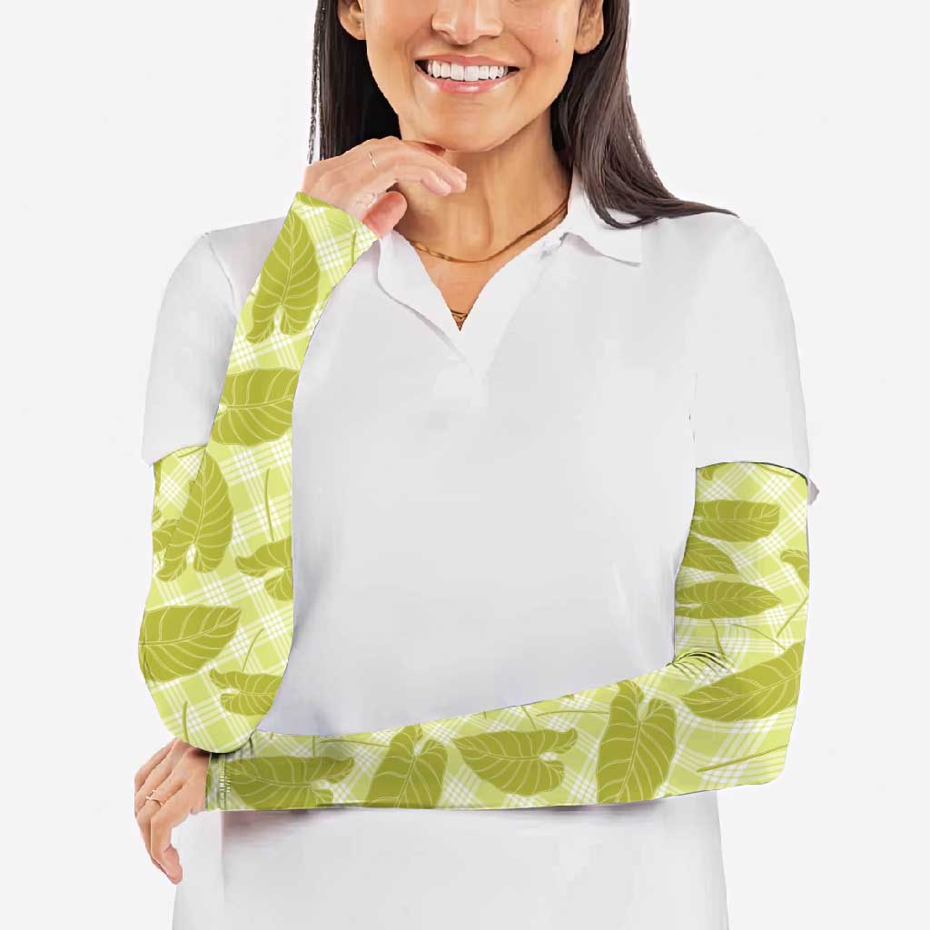 Lime Green Hawaii Kalo Palaka Motifs Arm Sleeves Hawaiian Taro Leaves Elegant Vibes LT14 - Polynesian Pride