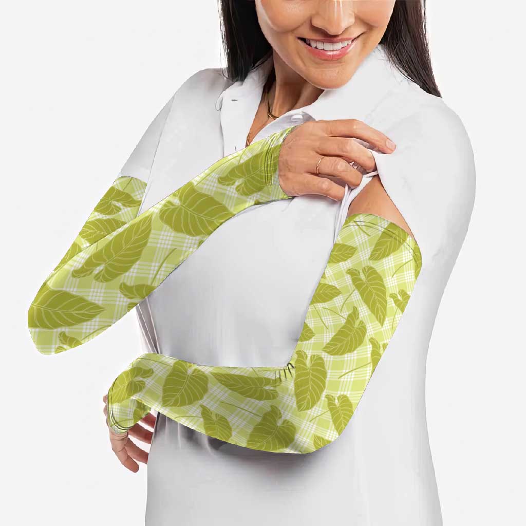 Lime Green Hawaii Kalo Palaka Motifs Arm Sleeves Hawaiian Taro Leaves Elegant Vibes LT14 - Polynesian Pride