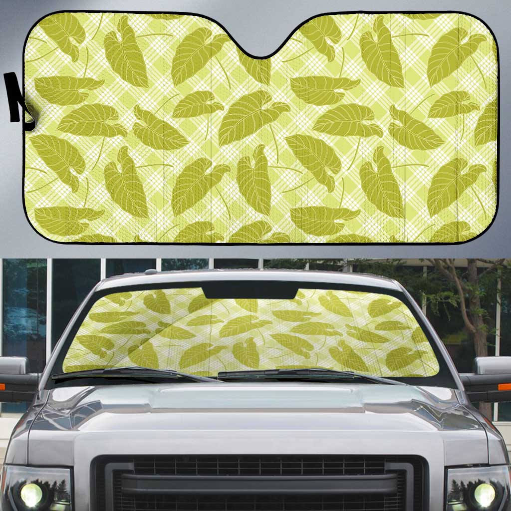 Lime Green Hawaii Kalo Palaka Motifs Auto Sun Shade Hawaiian Taro Leaves Elegant Vibes LT14 Lime Green - Polynesian Pride