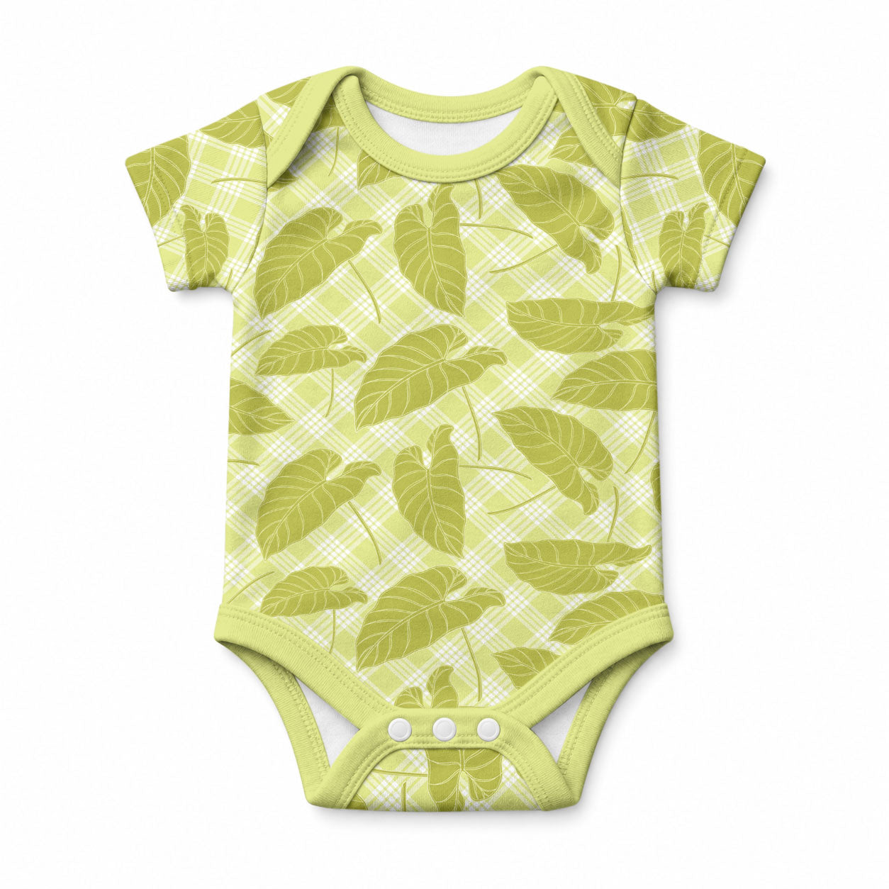 Lime Green Hawaii Kalo Palaka Motifs Baby Onesie Hawaiian Taro Leaves Elegant Vibes