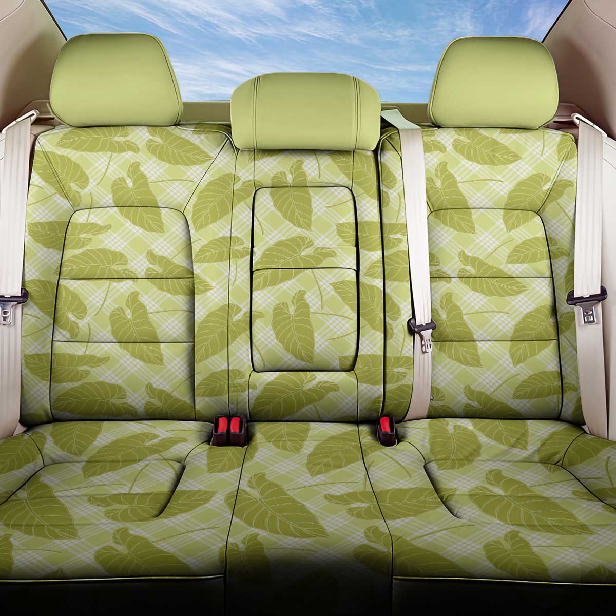 Lime Green Hawaii Kalo Palaka Motifs Back Car Seat Cover Hawaiian Taro Leaves Elegant Vibes LT14 One Size Lime Green - Polynesian Pride