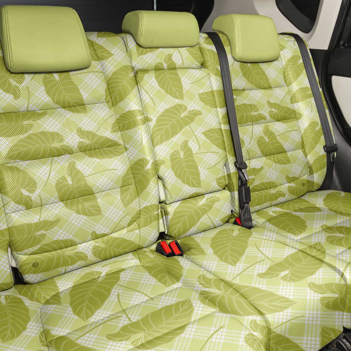 Lime Green Hawaii Kalo Palaka Motifs Back Car Seat Cover Hawaiian Taro Leaves Elegant Vibes LT14 - Polynesian Pride