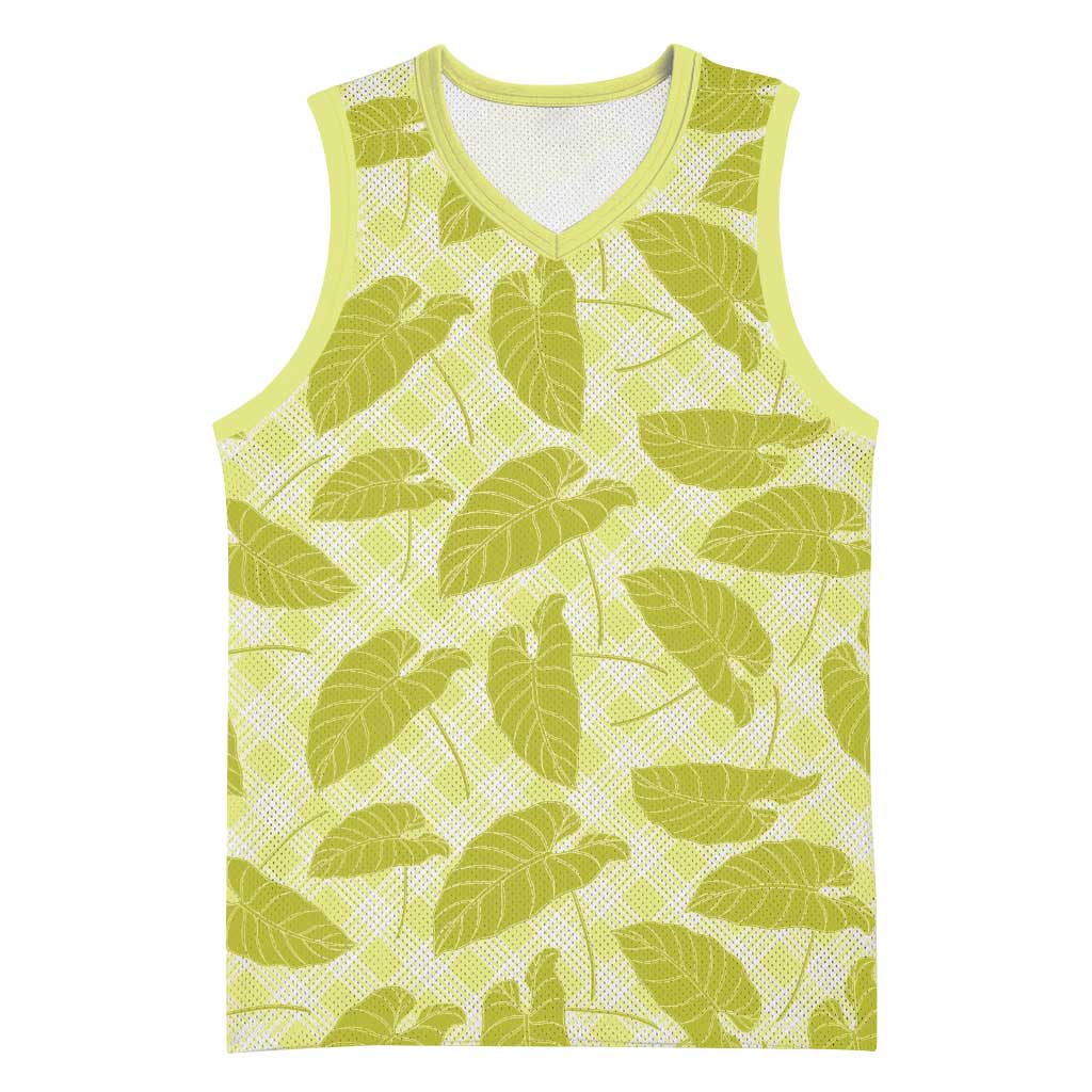 Lime Green Hawaii Kalo Palaka Motifs Basketball Jersey Hawaiian Taro Leaves Elegant Vibes LT14 Unisex Lime Green - Polynesian Pride