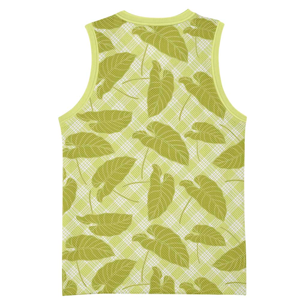 Lime Green Hawaii Kalo Palaka Motifs Basketball Jersey Hawaiian Taro Leaves Elegant Vibes LT14 - Polynesian Pride