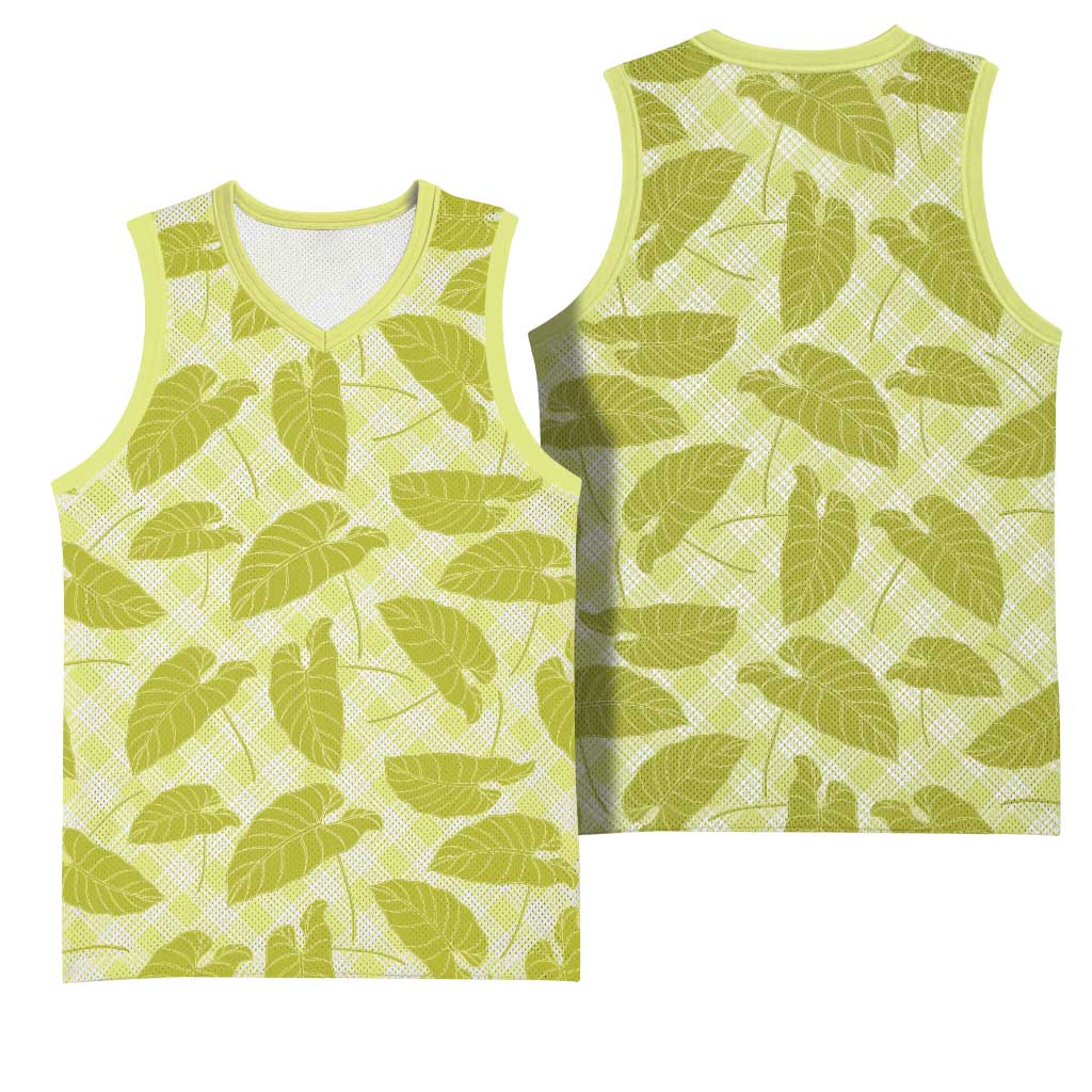 Lime Green Hawaii Kalo Palaka Motifs Basketball Jersey Hawaiian Taro Leaves Elegant Vibes LT14 - Polynesian Pride