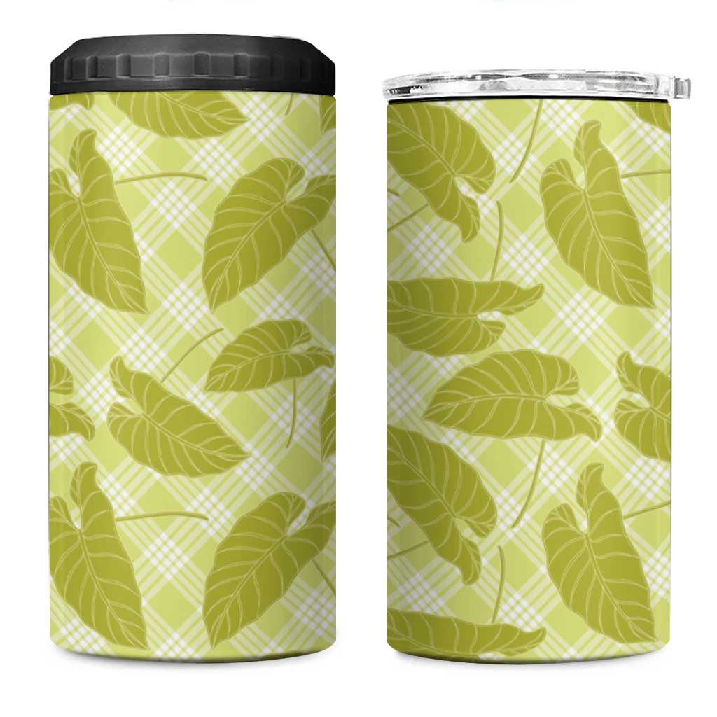 Lime Green Hawaii Kalo Palaka Motifs 4 in 1 Can Cooler Tumbler Hawaiian Taro Leaves Elegant Vibes LT14 One Size: 16 oz Lime Green - Polynesian Pride