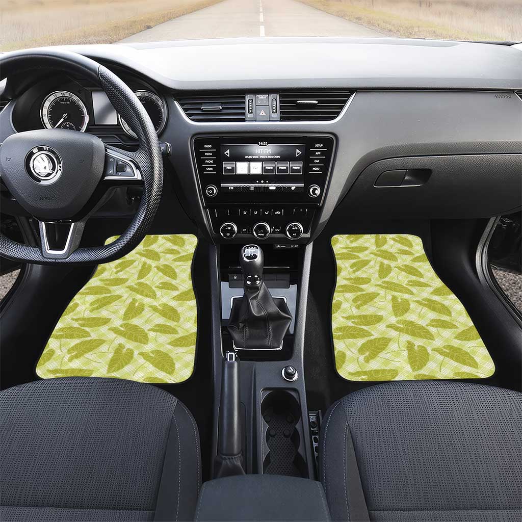 Lime Green Hawaii Kalo Palaka Motifs Car Mats Hawaiian Taro Leaves Elegant Vibes LT14 Set 2pcs - Front Lime Green - Polynesian Pride