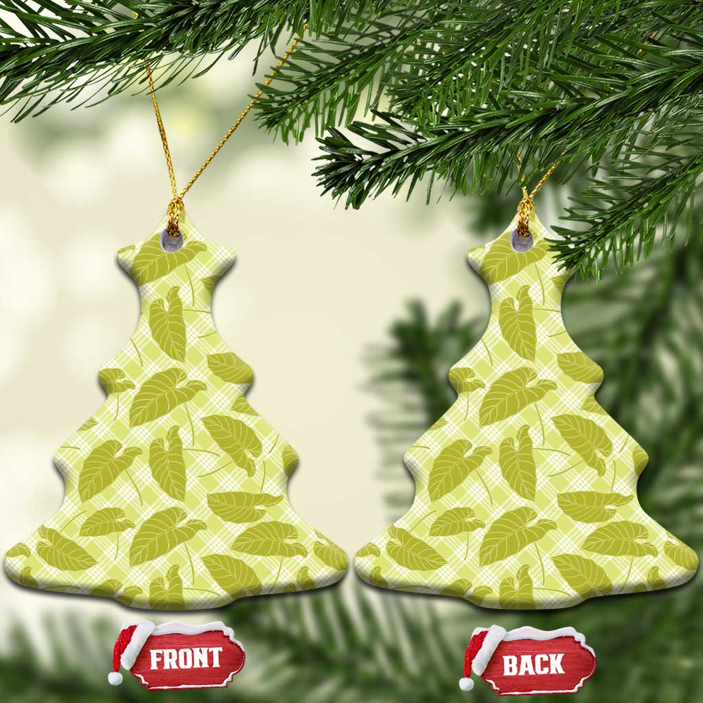 Lime Green Hawaii Kalo Palaka Motifs Ceramic Ornament Hawaiian Taro Leaves Elegant Vibes - Polynesian Pride