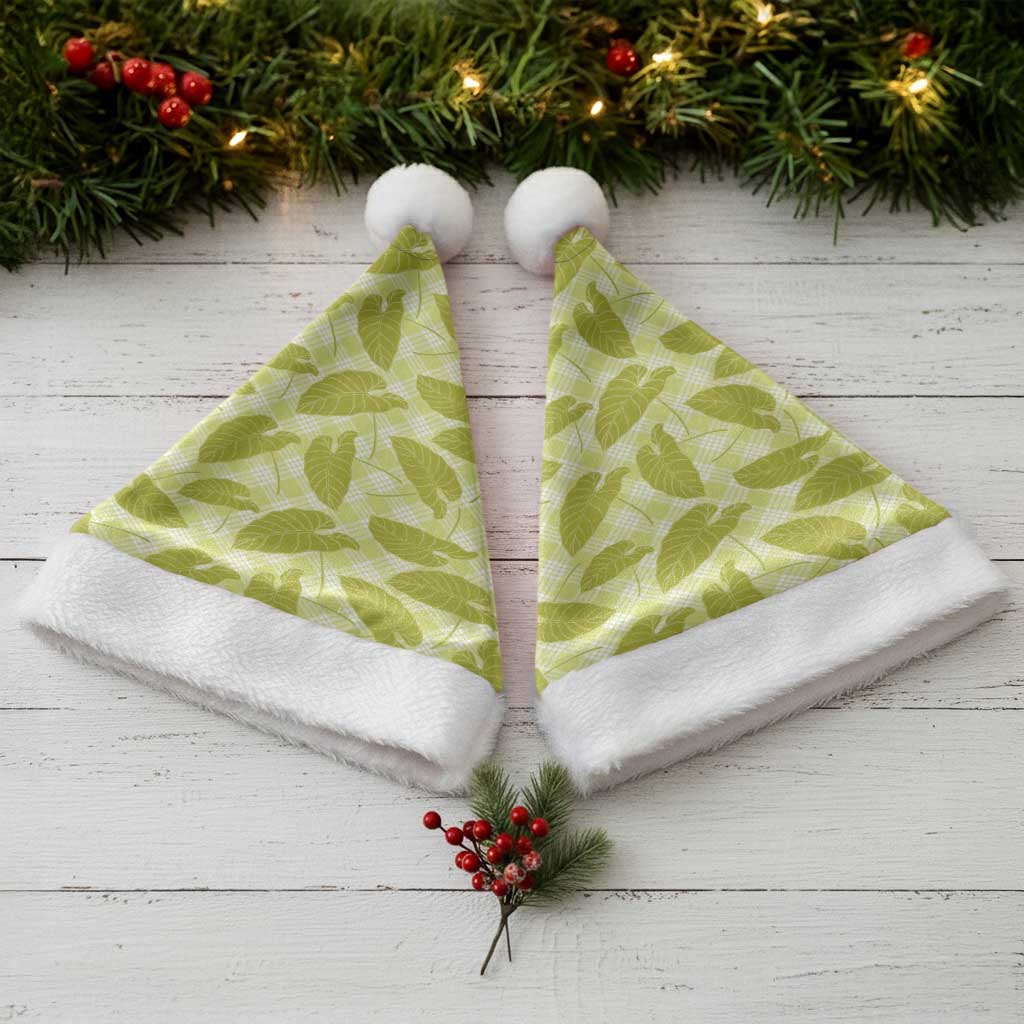 Lime Green Hawaii Kalo Palaka Motifs Christmas Santa Hat Hawaiian Taro Leaves Elegant Vibes LT14 - Polynesian Pride