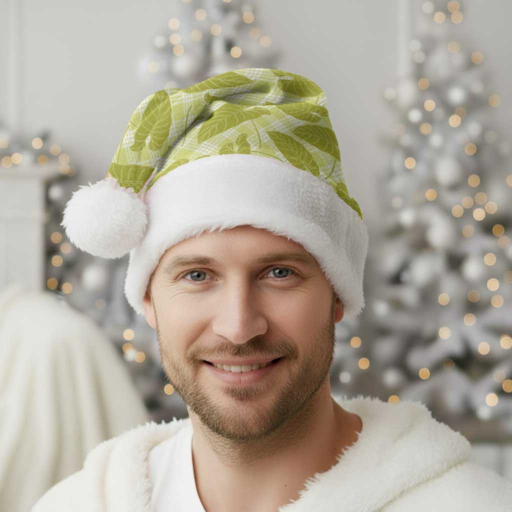 Lime Green Hawaii Kalo Palaka Motifs Christmas Santa Hat Hawaiian Taro Leaves Elegant Vibes LT14 - Polynesian Pride
