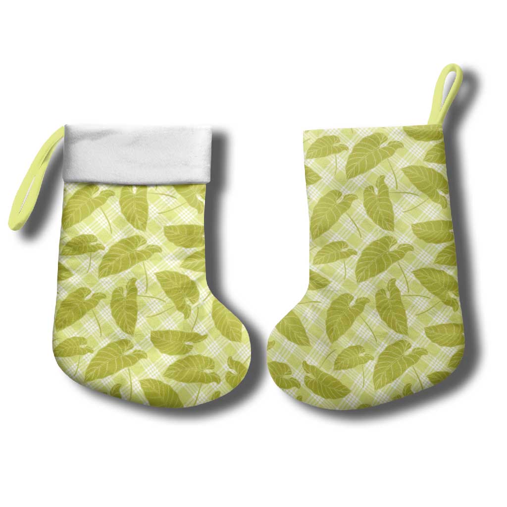Lime Green Hawaii Kalo Palaka Motifs Christmas Stocking Hawaiian Taro Leaves Elegant Vibes LT14 - Polynesian Pride