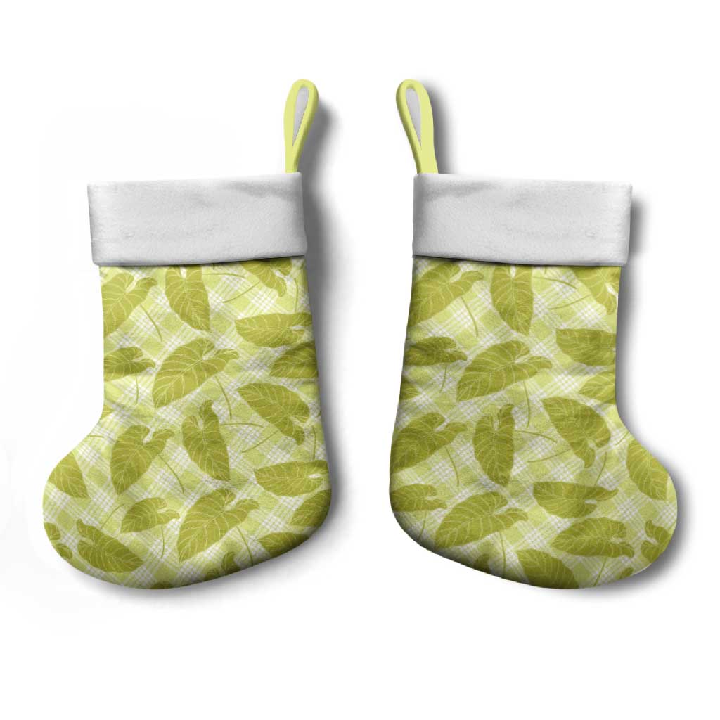 Lime Green Hawaii Kalo Palaka Motifs Christmas Stocking Hawaiian Taro Leaves Elegant Vibes LT14 - Polynesian Pride