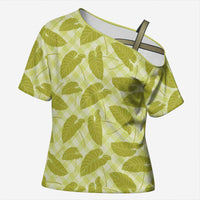 Lime Green Hawaii Kalo Palaka Motifs Cross Shoulder Shirt Hawaiian Taro Leaves Elegant Vibes LT14 Female Lime Green - Polynesian Pride