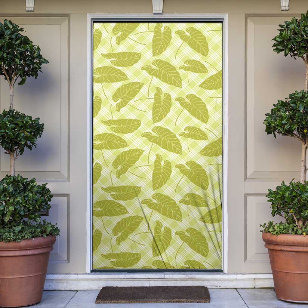 Lime Green Hawaii Kalo Palaka Motifs Door Cover Hawaiian Taro Leaves Elegant Vibes LT14 Lime Green - Polynesian Pride