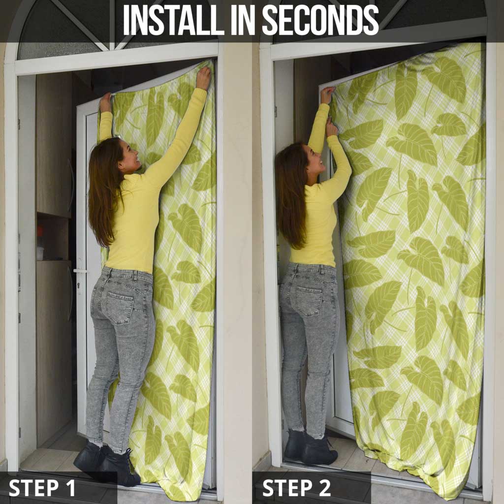 Lime Green Hawaii Kalo Palaka Motifs Door Cover Hawaiian Taro Leaves Elegant Vibes LT14 - Polynesian Pride