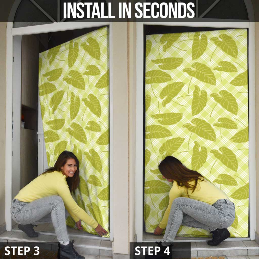 Lime Green Hawaii Kalo Palaka Motifs Door Cover Hawaiian Taro Leaves Elegant Vibes LT14 - Polynesian Pride