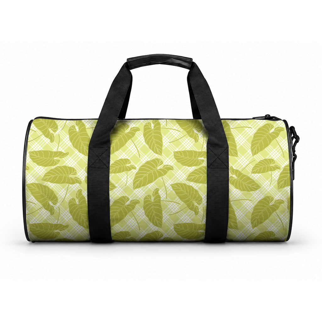 Lime Green Hawaii Kalo Palaka Motifs Duffle Bag Hawaiian Taro Leaves Elegant Vibes
