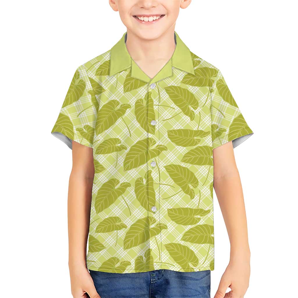 Lime Green Hawaii Kalo Palaka Motifs Family Matching Long Sleeve Bodycon Dress and Hawaiian Shirt Hawaiian Taro Leaves Elegant Vibes LT14 Son's Shirt Lime Green - Polynesian Pride