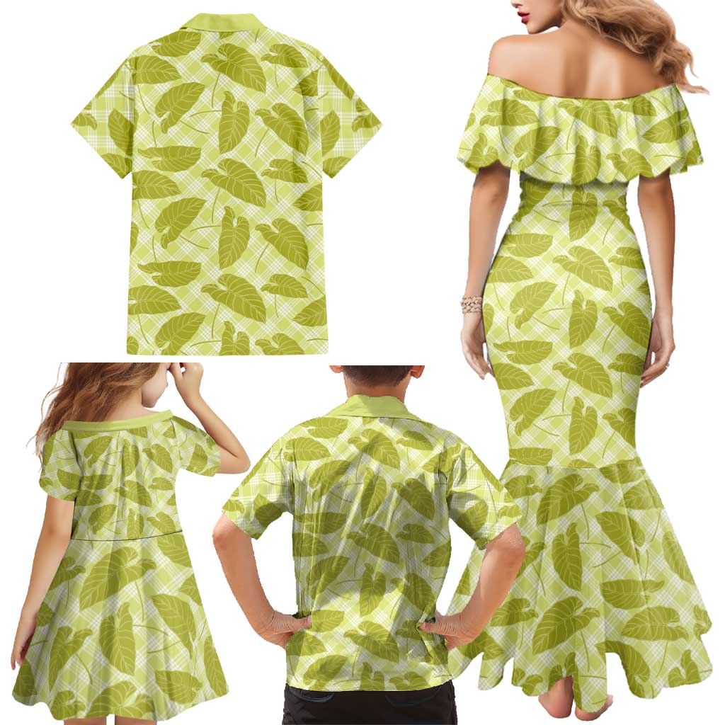 Lime Green Hawaii Kalo Palaka Motifs Family Matching Mermaid Dress and Hawaiian Shirt Hawaiian Taro Leaves Elegant Vibes LT14 - Polynesian Pride