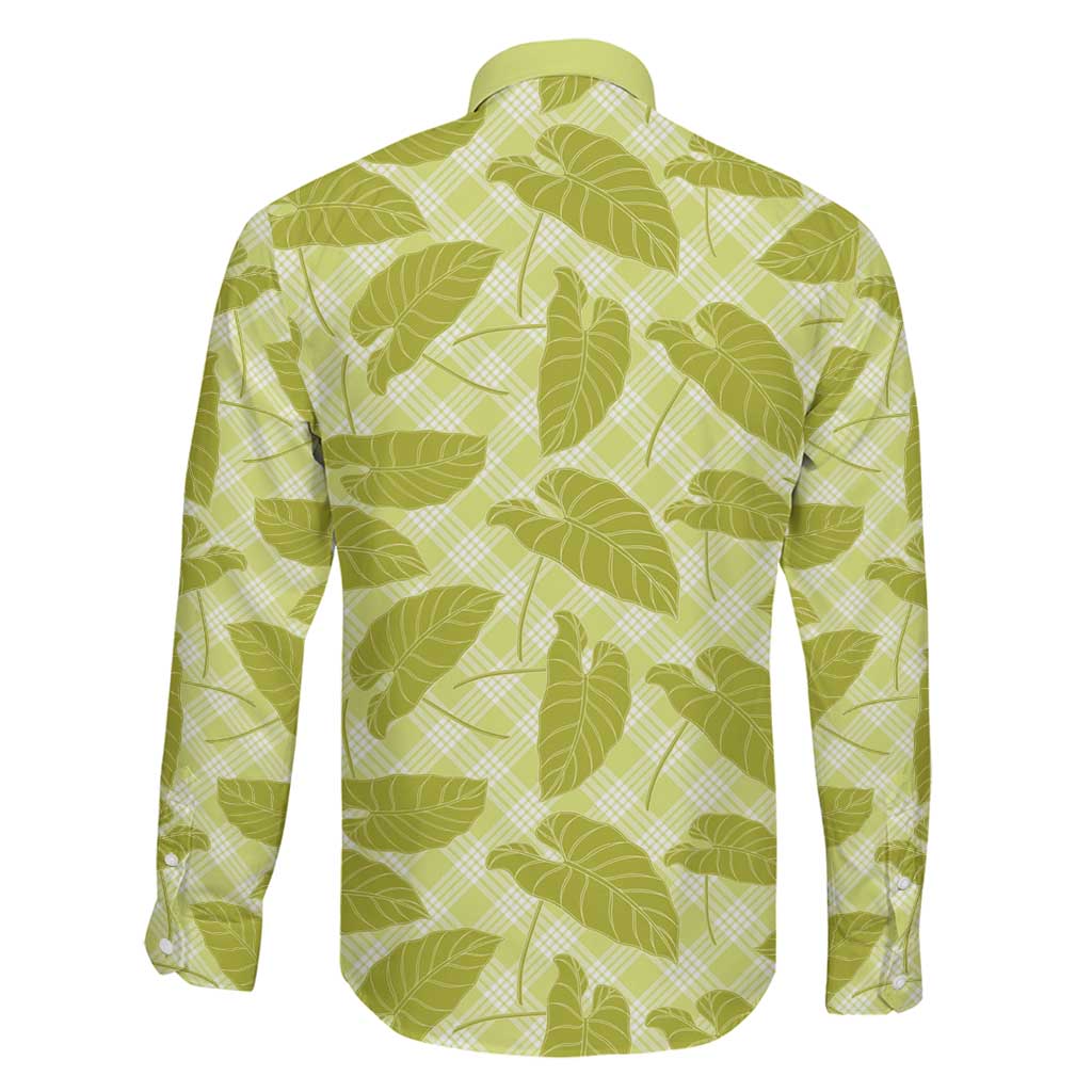 Lime Green Hawaii Kalo Palaka Motifs Family Matching Off The Shoulder Long Sleeve Dress and Hawaiian Shirt Hawaiian Taro Leaves Elegant Vibes LT14 - Polynesian Pride