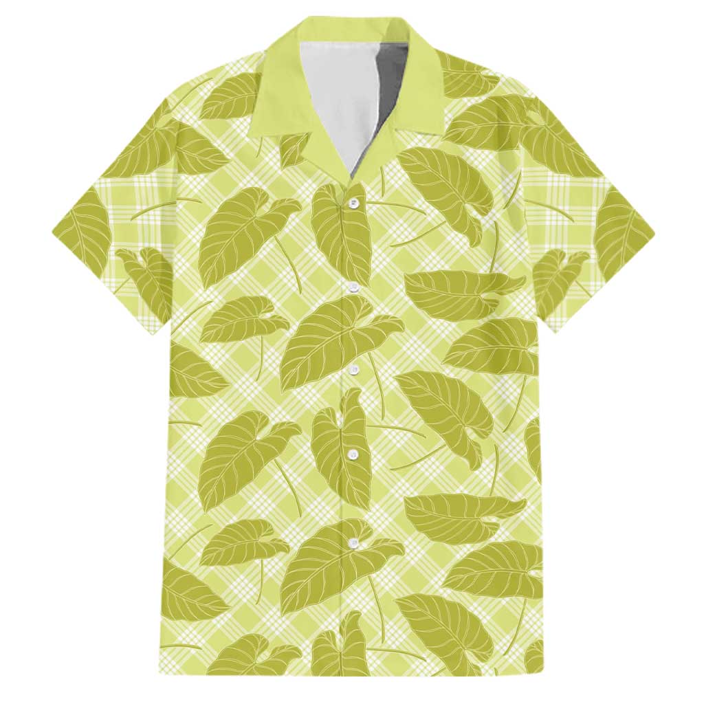 Lime Green Hawaii Kalo Palaka Motifs Family Matching Off Shoulder Short Dress and Hawaiian Shirt Hawaiian Taro Leaves Elegant Vibes LT14 Dad's Shirt - Short Sleeve Lime Green - Polynesian Pride