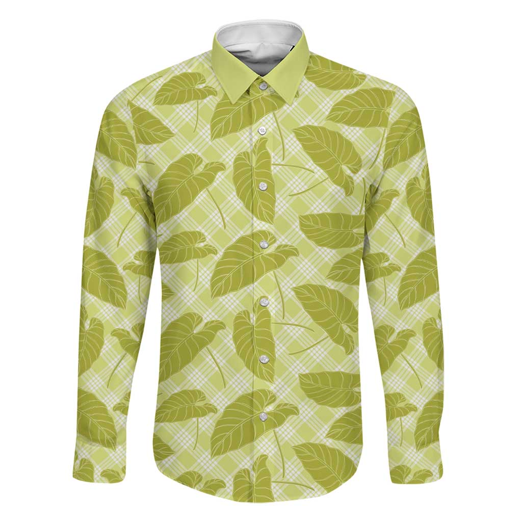 Lime Green Hawaii Kalo Palaka Motifs Family Matching Summer Maxi Dress and Hawaiian Shirt Hawaiian Taro Leaves Elegant Vibes LT14 Dad's Shirt - Long Sleeve Lime Green - Polynesian Pride
