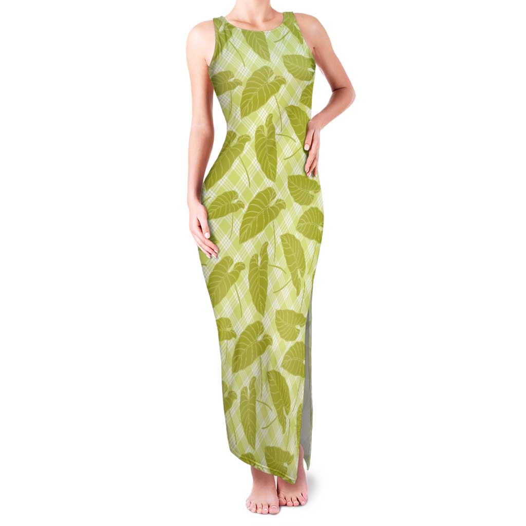 Lime Green Hawaii Kalo Palaka Motifs Family Matching Tank Maxi Dress and Hawaiian Shirt Hawaiian Taro Leaves Elegant Vibes LT14 Mom's Dress Lime Green - Polynesian Pride
