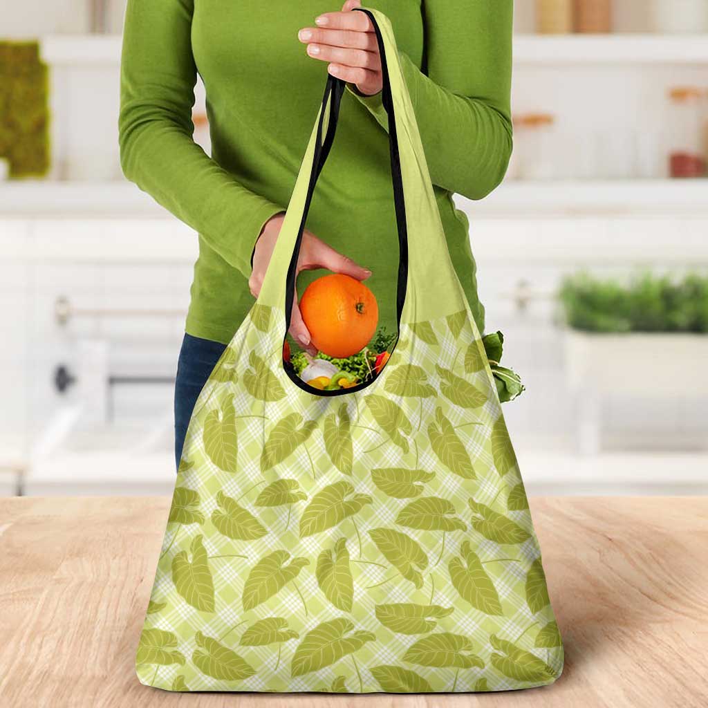 Lime Green Hawaii Kalo Palaka Motifs Grocery Bag Hawaiian Taro Leaves Elegant Vibes LT14 - Polynesian Pride