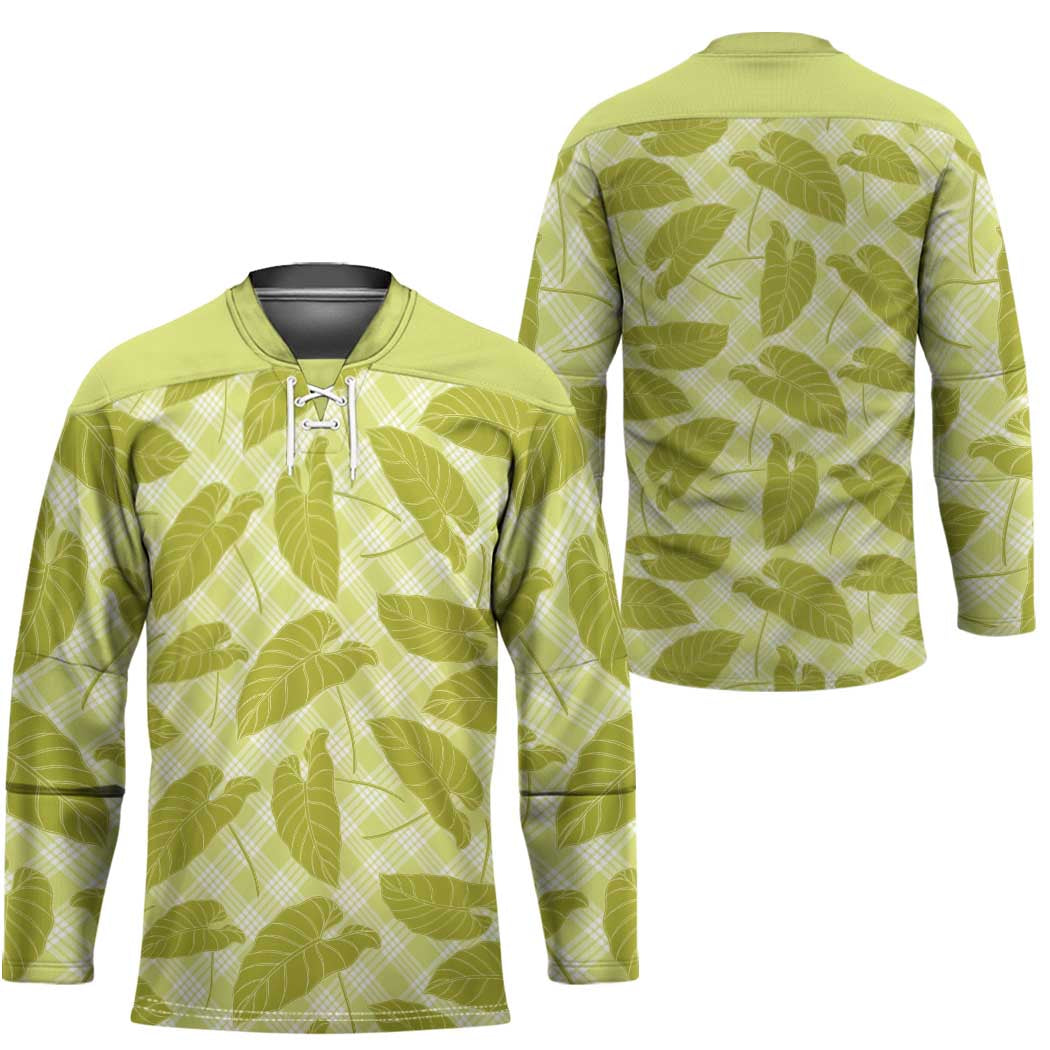 Lime Green Hawaii Kalo Palaka Motifs Hockey Jersey Hawaiian Taro Leaves Elegant Vibes LT14 - Polynesian Pride