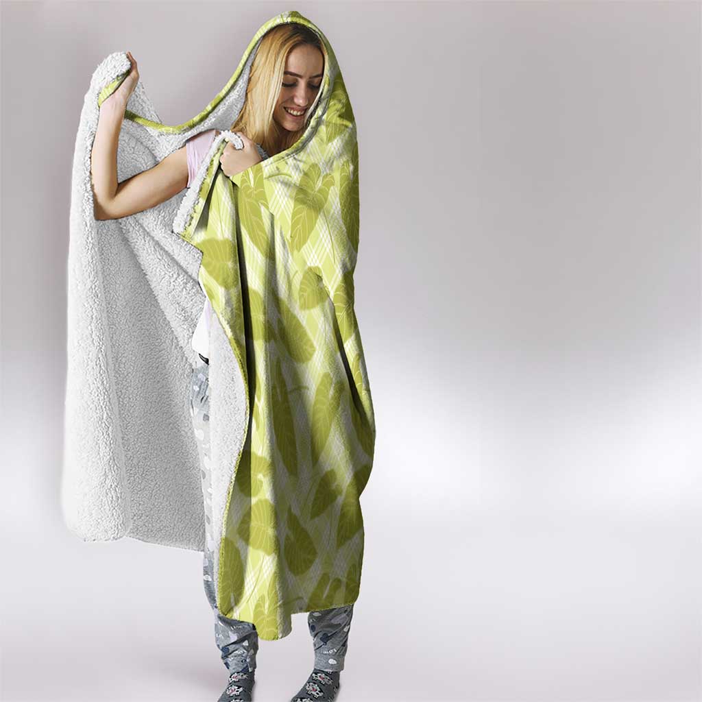 Lime Green Hawaii Kalo Palaka Motifs Hooded Blanket Hawaiian Taro Leaves Elegant Vibes LT14 - Polynesian Pride