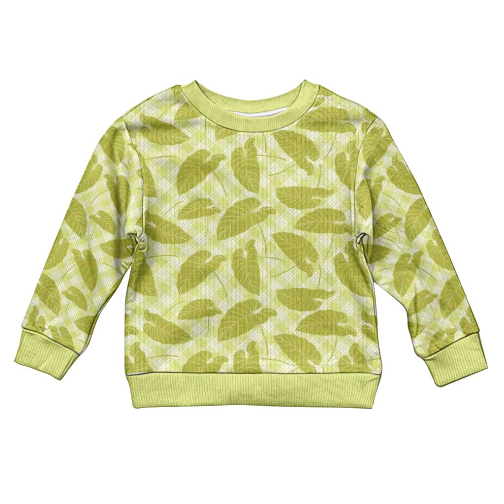 Lime Green Hawaii Kalo Palaka Motifs Kid Ugly Christmas Sweater Hawaiian Taro Leaves Elegant Vibes LT14 Kid Lime Green - Polynesian Pride