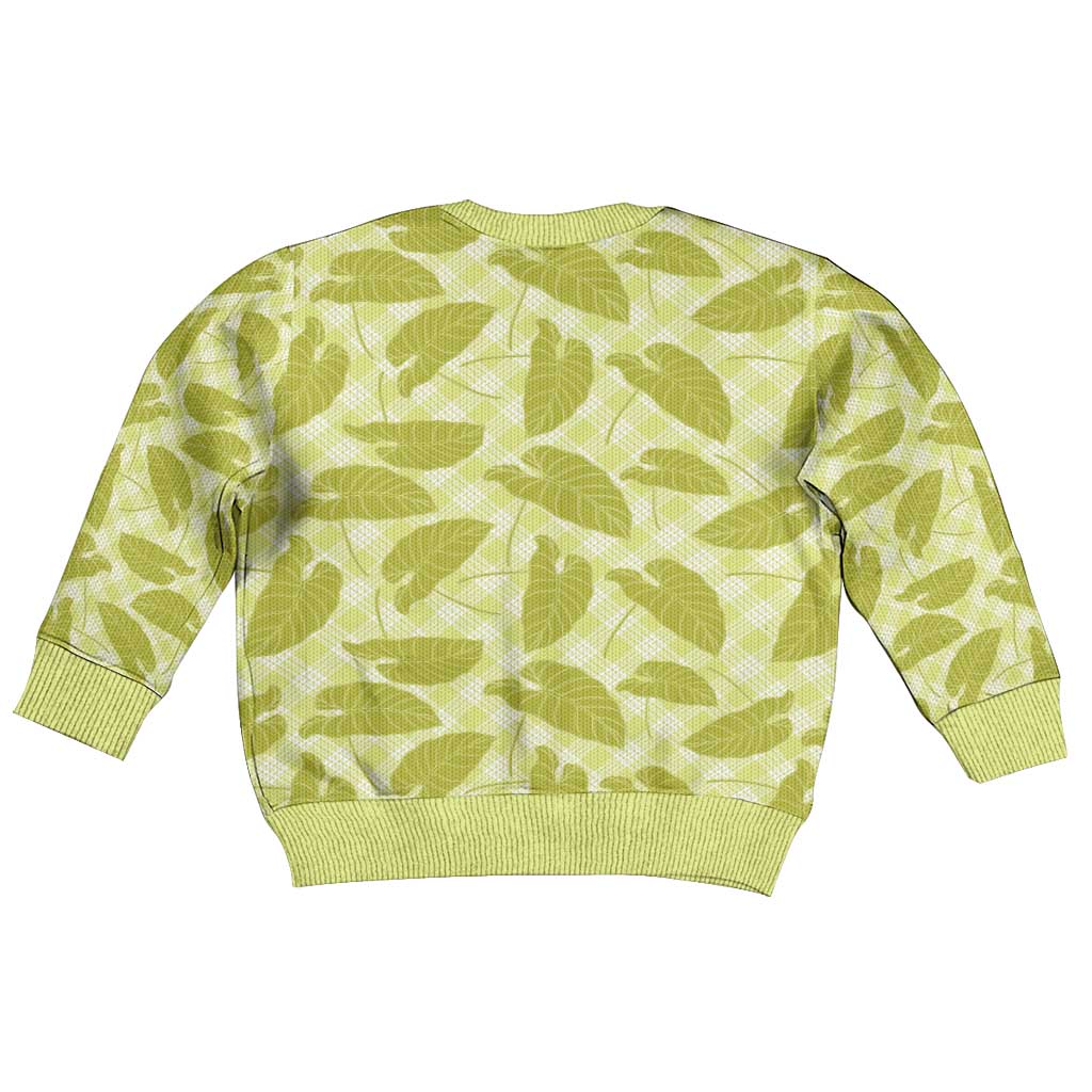 Lime Green Hawaii Kalo Palaka Motifs Kid Ugly Christmas Sweater Hawaiian Taro Leaves Elegant Vibes LT14 - Polynesian Pride