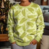 Lime Green Hawaii Kalo Palaka Motifs Kid Ugly Christmas Sweater Hawaiian Taro Leaves Elegant Vibes LT14 - Polynesian Pride