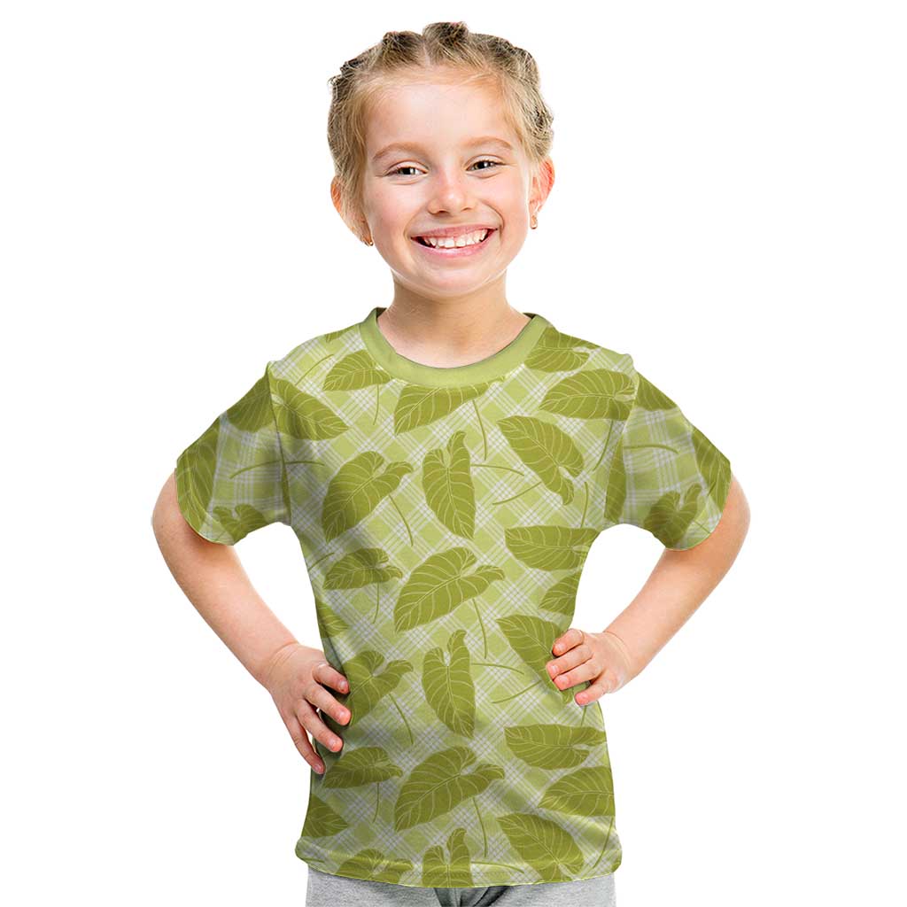 Lime Green Hawaii Kalo Palaka Motifs Kid T Shirt Hawaiian Taro Leaves Elegant Vibes LT14 Lime Green - Polynesian Pride