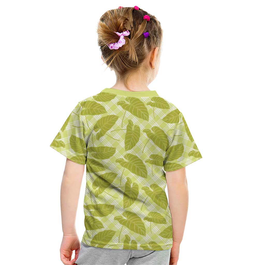 Lime Green Hawaii Kalo Palaka Motifs Kid T Shirt Hawaiian Taro Leaves Elegant Vibes LT14 - Polynesian Pride