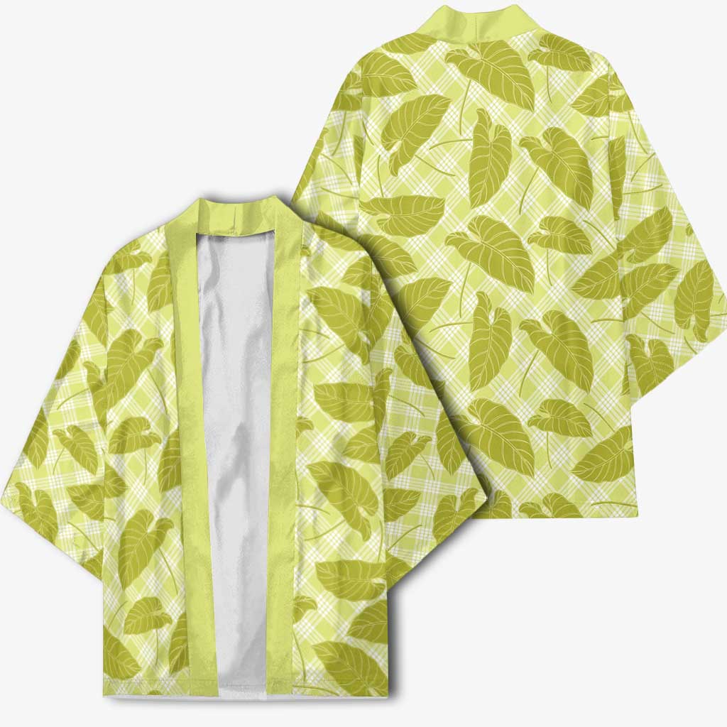 Lime Green Hawaii Kalo Palaka Motifs Kimono Hawaiian Taro Leaves Elegant Vibes LT14 - Polynesian Pride