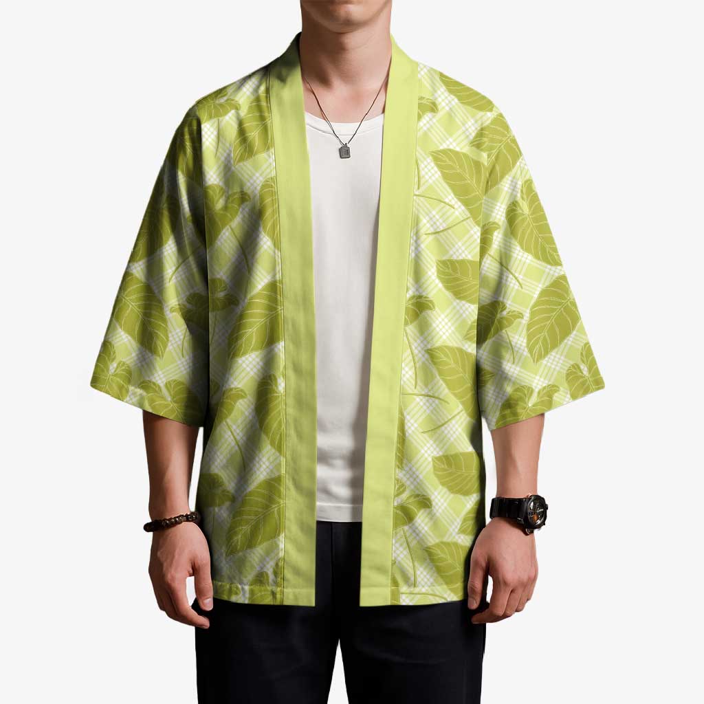 Lime Green Hawaii Kalo Palaka Motifs Kimono Hawaiian Taro Leaves Elegant Vibes LT14 - Polynesian Pride