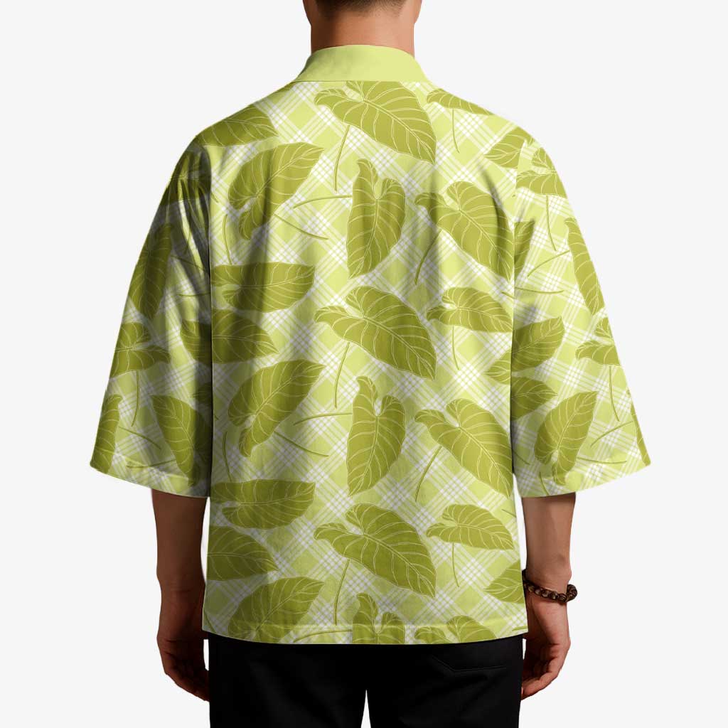 Lime Green Hawaii Kalo Palaka Motifs Kimono Hawaiian Taro Leaves Elegant Vibes LT14 - Polynesian Pride