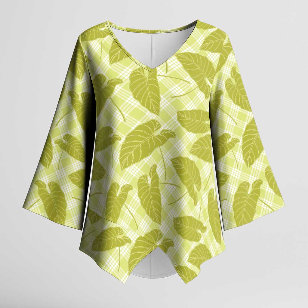 Lime Green Hawaii Kalo Palaka Motifs Kimono Sleeve Blouse Hawaiian Taro Leaves Elegant Vibes LT14 Female Lime Green - Polynesian Pride
