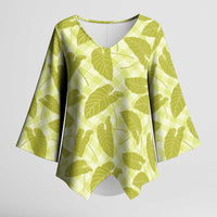 Lime Green Hawaii Kalo Palaka Motifs Kimono Sleeve Blouse Hawaiian Taro Leaves Elegant Vibes LT14 Female Lime Green - Polynesian Pride